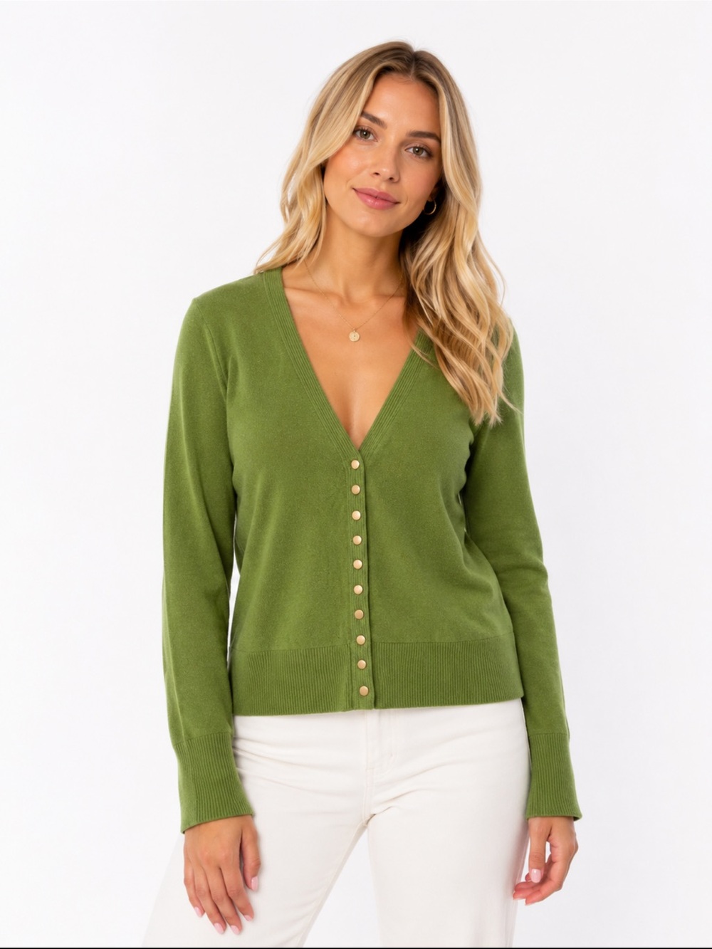 So Perla Green Snap Button Cardigan Sweater Large Cottagecore Y2K